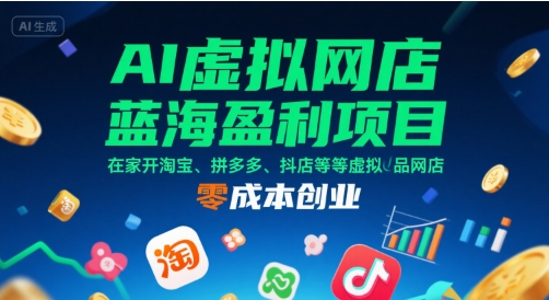 AI虚拟网店蓝海盈利项目，在家开淘宝、拼多多、抖店等虚拟品网店，零成本创业-老菜鸟