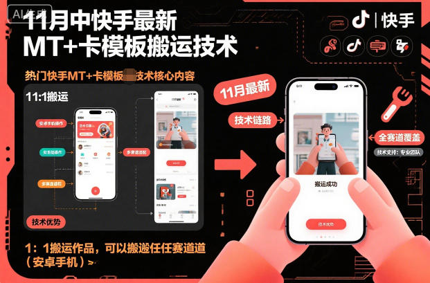 11月中快手最新MT+卡模板搬运技术，1：1搬运作品，可以搬运任何赛道（安卓手机）-老菜鸟