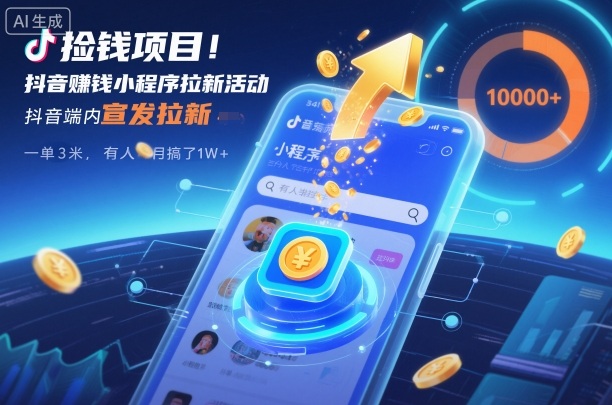 捡钱项目！抖音賺钱小程序拉新活动，抖音端内宣发拉新，一单3米，有人半个月搞了1W+-老菜鸟