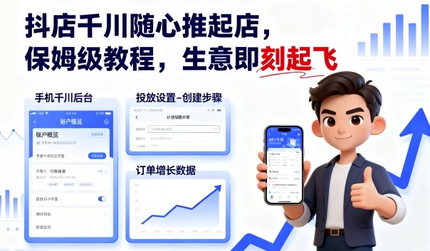 抖店千川随心推起店，保姆级教程，生意即刻起飞-老菜鸟