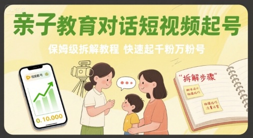 亲子教育对话短视频起号，保姆级拆解教程，快速起千粉万粉号-老菜鸟