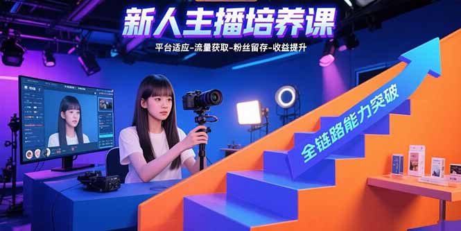 新人主播培养课：平台适应-流量获取-粉丝留存-收益提升 全链路能力突破-老菜鸟