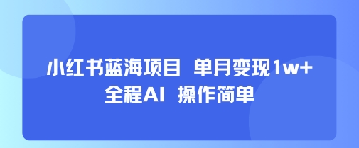 小红书蓝海项目 单月变现1w+ 全程AI 操作简单-老菜鸟