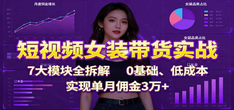 短视频女装带货实战：7大模块全拆解，0基础、低成本，实现单月佣金3万+-老菜鸟
