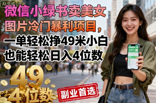 微信小绿书卖美女图片冷门暴利项目,一单轻松挣49米,新手也能轻松日入4位数-老菜鸟