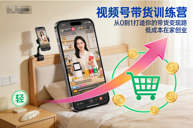 视频号带货训练营，从0到1打造你的带货变现路，低成本在家创业-老菜鸟