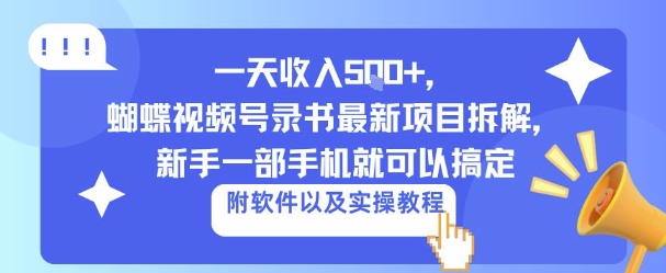 一天收入500+，蝴蝶视频号录书最新项目拆解，新手一部手机就可以搞定（附软件以及实操教程）-老菜鸟