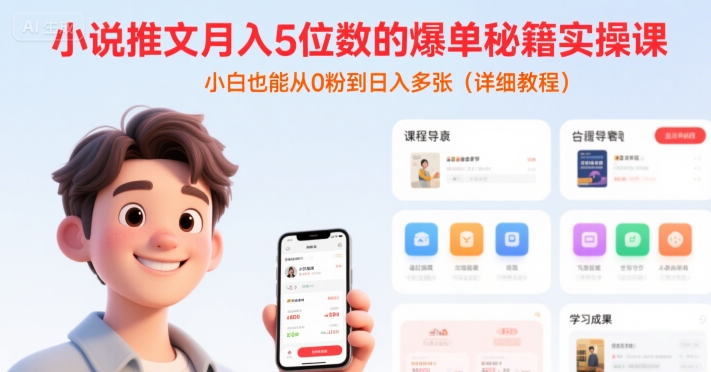 小说推文月入5位数的爆单秘籍实操课，，小白也能从0粉到日入多张(详细教程)-老菜鸟