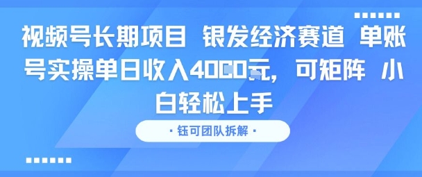 视频号长期项目 银发经济赛道 单账号实操单日收入1k，可矩阵 小白轻松上手-老菜鸟