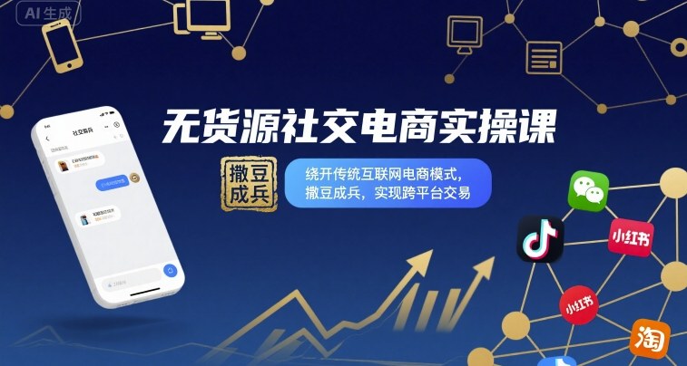 无货源社交电商实操课，绕开传统互联网电商模式，撒豆成兵，实现跨平台交易-老菜鸟