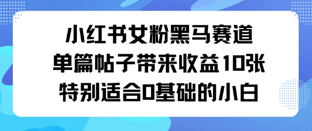 小红书女粉黑马赛道，单篇帖子带来收益10张，特别适合0基础的小白-老菜鸟