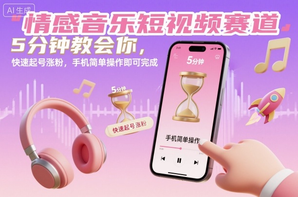 情感音乐短视频赛道，5分钟教会你，快速起号涨粉，手机简单操作即可完成-老菜鸟