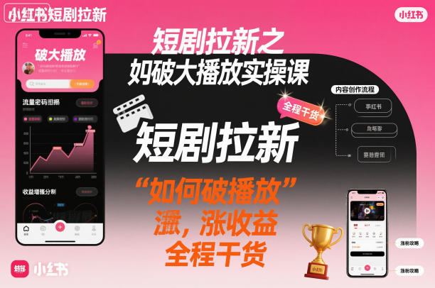 短剧拉新之小红书如何破大播放实操课，如何破播放，涨收益，全程干货-老菜鸟
