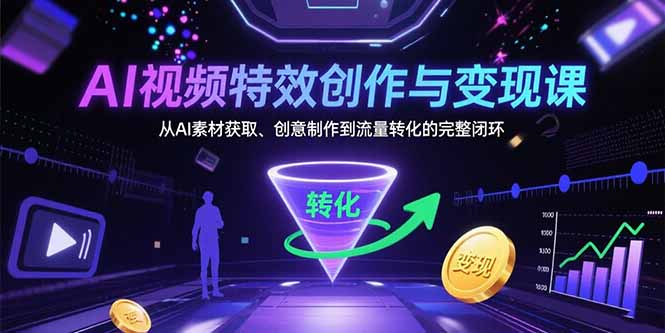 AI视频特效创作与变现课：从AI素材获取、创意制作到流量转化的完整闭环-老菜鸟