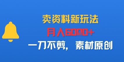 卖资料新玩法，月入6k+，一刀不剪，素材原创-老菜鸟