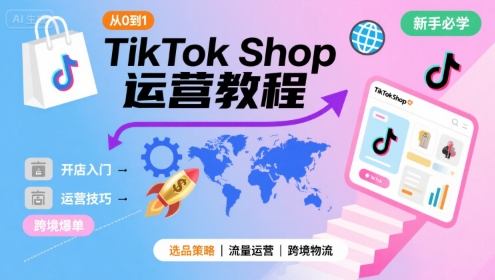 TikTok Shop从0到1运营教程，TikTok跨境电商新手必学课程-老菜鸟
