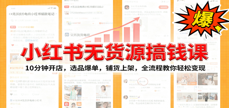 小红书无货源爆单课：10分钟开店，选品爆单，铺货上架，全流程教你轻松变现-老菜鸟