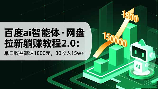 百度ai智能体·网盘拉新躺赚教程2.0：单日收益高达1800元，30收入15w+-老菜鸟