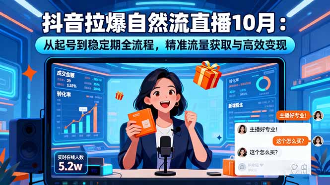 抖音拉爆自然流直播10月：从起号到稳定期全流程，精准流量获取与高效变现-老菜鸟