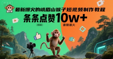 最新爆火的峨眉山猴子短视频制作教程，条条点赞10w+，谁做谁火【教程+提示词】-老菜鸟