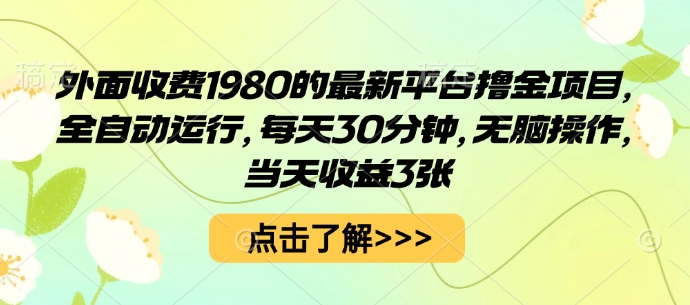 外面收费1980的最新平台撸金项目，全自动运行，每天30分钟，无脑操作，当天收益300+-老菜鸟