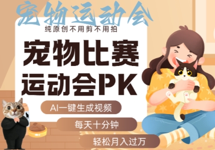 AI一键生成宠物比赛运动会PK视频，纯原创不用剪不用拍，每天十分钟，轻松月入过1W+-老菜鸟