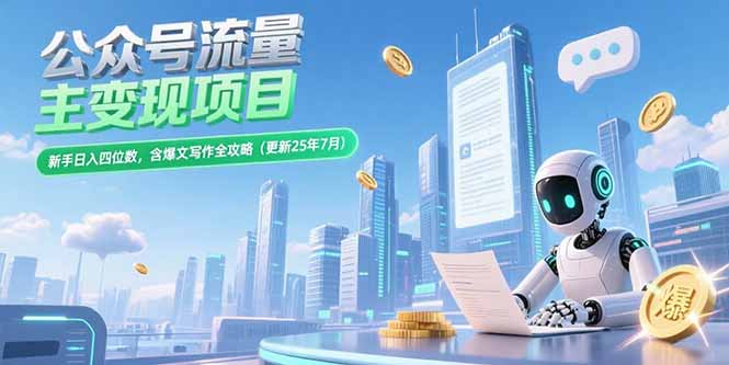 公众号流量主变现项目，新手日入四位数，含爆文写作全攻略(更新25年7月)-老菜鸟