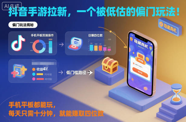 抖音手游拉新，一个被低估的偏门玩法！手机平板都能玩，每天只需十分钟，就能賺取四位数-老菜鸟