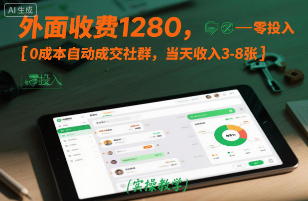 外面收费1280，0成本自动成交社群，当天收入3-8张【实操教学】-老菜鸟