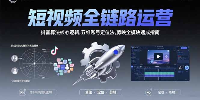 短视频全链路运营：抖音算法核心逻辑,五维账号定位法,剪映全模块速成指南-老菜鸟
