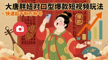 大唐胖妞对口型爆款短视频玩法,快速起千粉万粉号-老菜鸟