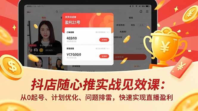 抖店随心推实战见效课：从0起号、计划优化、问题排雷，快速实现直播盈利-老菜鸟