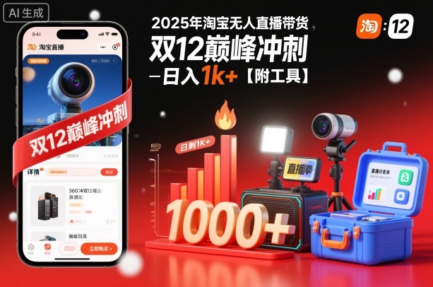 2025年淘宝无人直播带货，冲刺双12，日入1k+【附工具】-老菜鸟