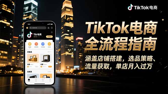 TikTok电商全流程指南，涵盖店铺搭建、选品策略、流量获取，单店月入过万-老菜鸟
