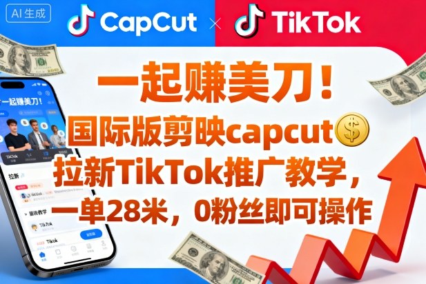 一起賺美刀！国际版剪映capcut拉新TikTok推广教学，一单28米，0粉丝即可操作（附推广入口和教学）-老菜鸟
