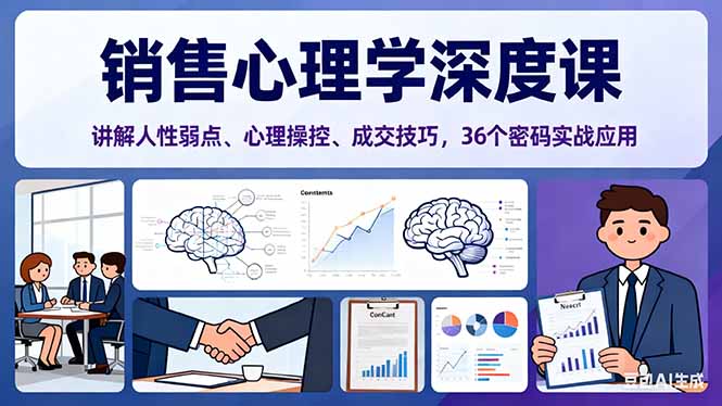 销售心理学深度课，讲解人性弱点、心理操控、成交技巧，36个密码实战应用-老菜鸟