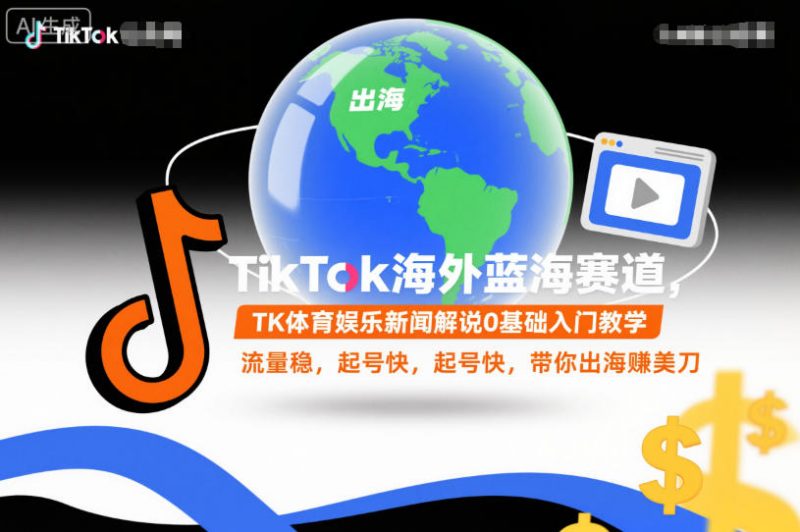 TikTok海外蓝海赛道，TK体育娱乐新闻解说0基础入门教学，流量稳，起号快，带你出海賺美刀-老菜鸟