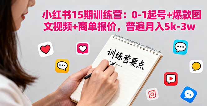 小红书15期训练营：0-1起号+爆款图文视频+商单报价，普遍月入5k-3w-老菜鸟
