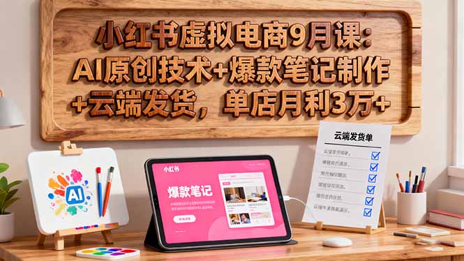 小红书虚拟电商9月课：AI原创技术+爆款笔记制作+云端发货，单店月利3万+-老菜鸟