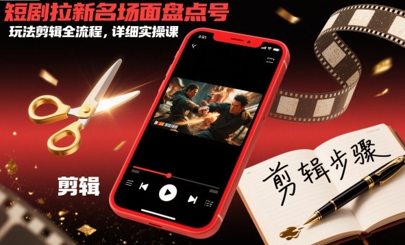 短剧拉新名场面盘点号玩法剪辑全流程，详细实操课-老菜鸟