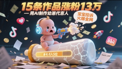 用AI制作幼崽代言人，宝宝的控诉火爆全网，15条作品涨粉13W，单号月入5位数实操教程-老菜鸟