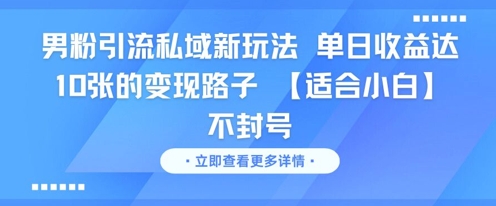 男粉引流私域新玩法，单日收益达10张的变现路子 【适合小白】不封号-老菜鸟