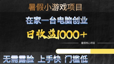 暑假小游戏项目，在家一台电脑创业，日收益1000+，无需露脸，上手快门槛低-老菜鸟