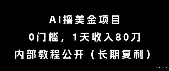 AI撸美金项目，0门槛，1天收入80刀，内部教程公开（长期复利）-老菜鸟