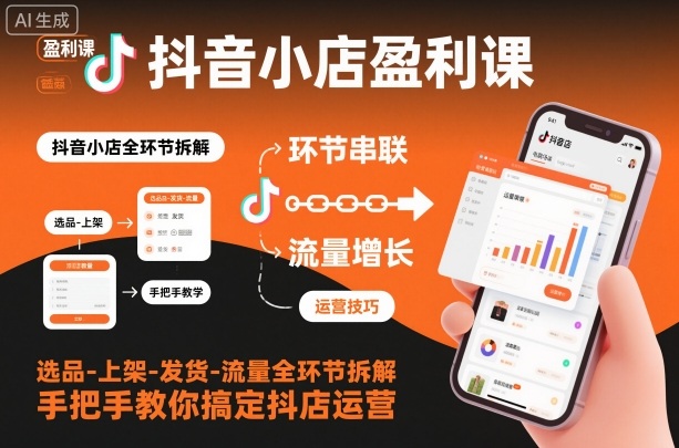 抖音小店盈利课-选品-上架-发货-流量全环节拆解，手把手教你搞定抖店运营-老菜鸟