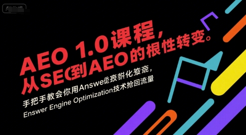 AEO 1.0 课程，从SEO到AE0的基命性转变，手把手教会你用AnswerEngineOptimization技术抢回流量-老菜鸟