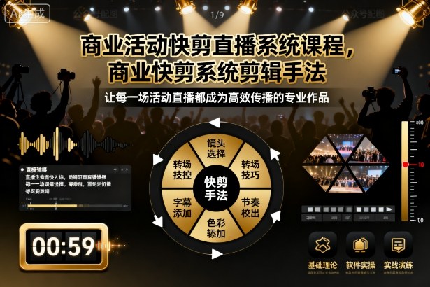 商业活动快剪直播系统课程，商业快剪系统剪辑手法-老菜鸟