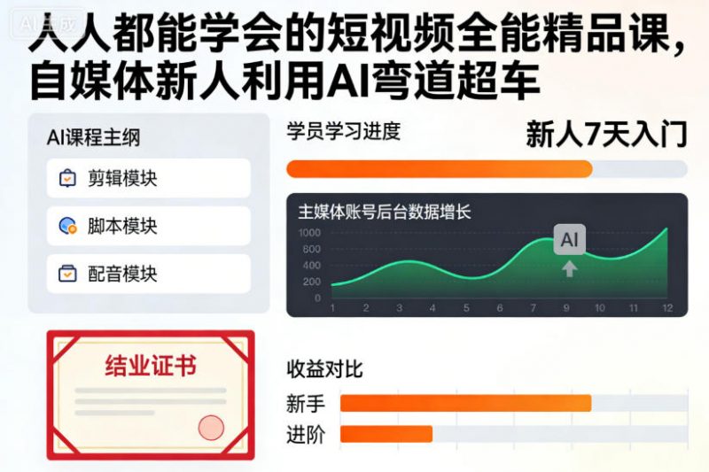 人人都能学会的短视频全能精品课，自媒体新人利用AI弯道超车-老菜鸟