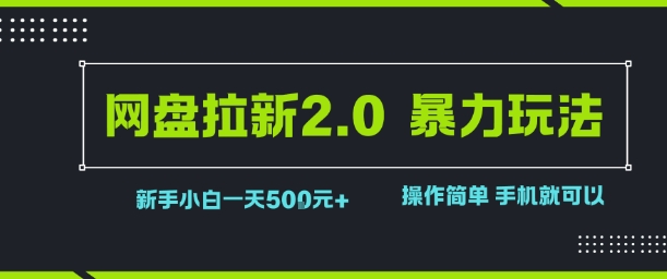 网盘拉新2.0暴力玩法，新手小白一天轻松500+，操作简单-老菜鸟