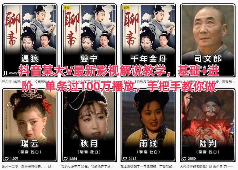 抖音某大V最新影视解说教学，基础+进阶，单条过100万播放，手把手教你做-老菜鸟